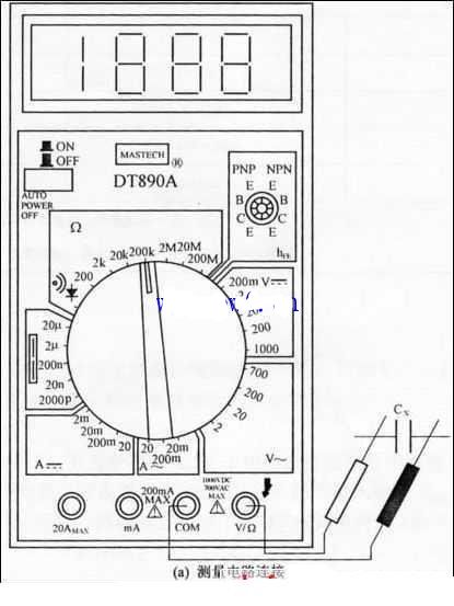 數(shù)字萬用表鑒定電10UF 25V解電容黑白的方式